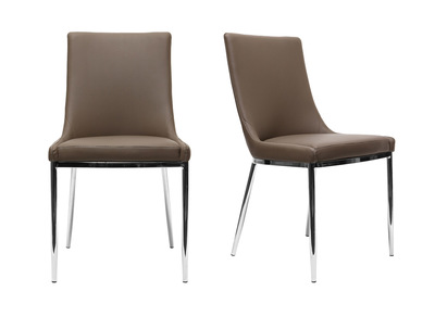 Lot de 2 chaises design polyur&eacute;thane taupe et acier chrom&eacute; IRA