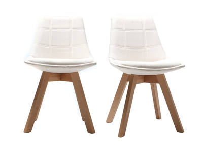 Lot de 2 chaises design scandinave bois et tissu blanc cass&eacute; MATILDE