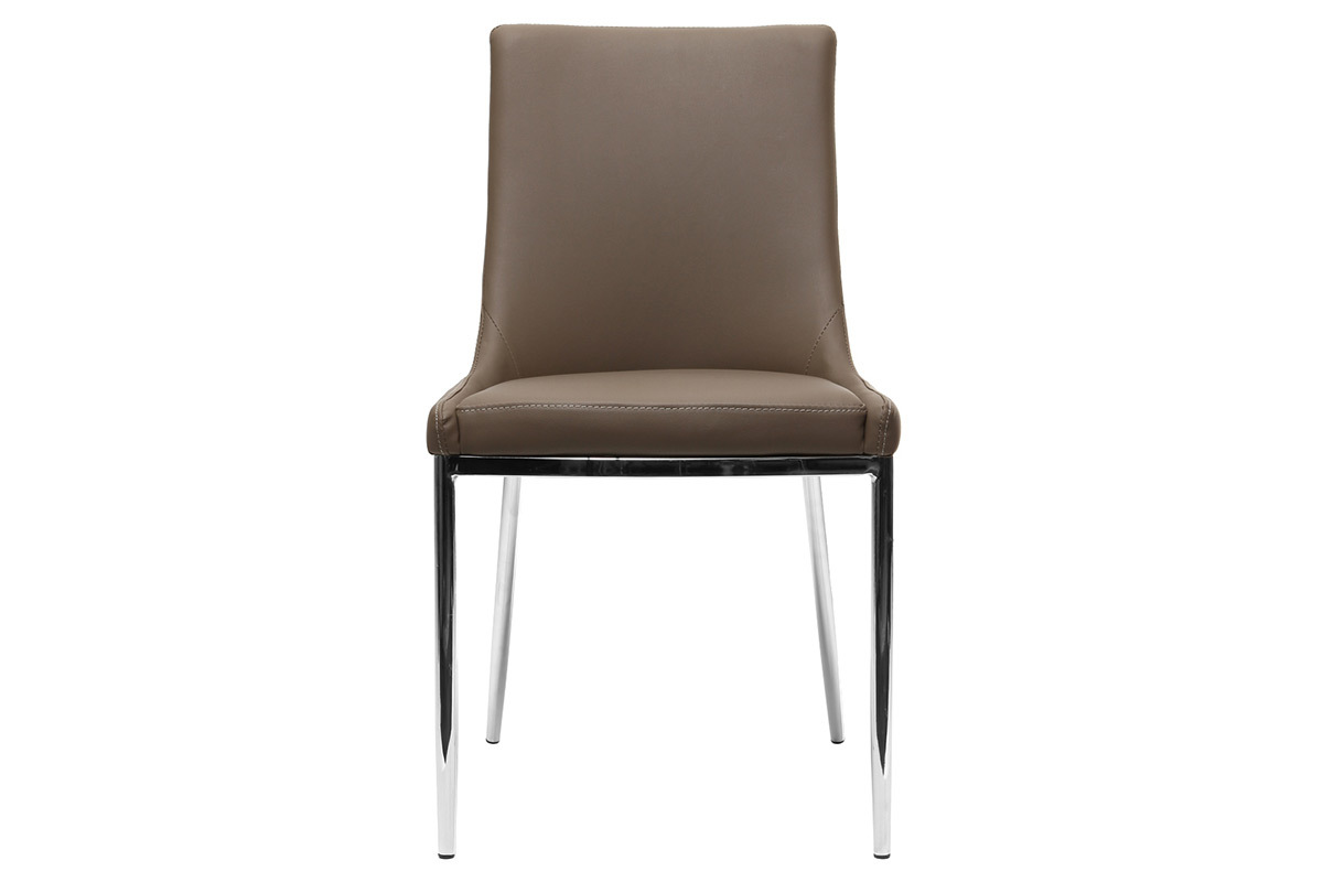 Lot de 2 chaises design taupe et acier chrom� IRA