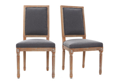 Lot de 2 chaises en tissu gris fonc&eacute; pieds bois clair AMAURY