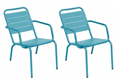 Lot de 2 chaises lounge design ext&eacute;rieur aluminium bleu ITHAQUE