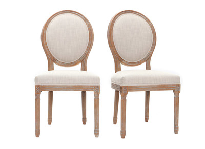 Lot de 2 chaises m&eacute;daillon en tissu coloris naturel pieds bois clair LEGEND