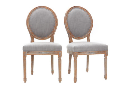 Lot de 2 chaises m&eacute;daillon en tissu gris clair pieds bois clair LEGEND