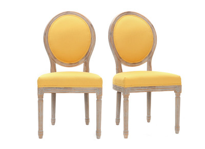 Lot de 2 chaises m&eacute;daillon en tissu jaune pieds bois clair LEGEND