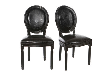 Lot de 2 chaises m&eacute;daillon PU noir fa&ccedil;on croco LEGEND