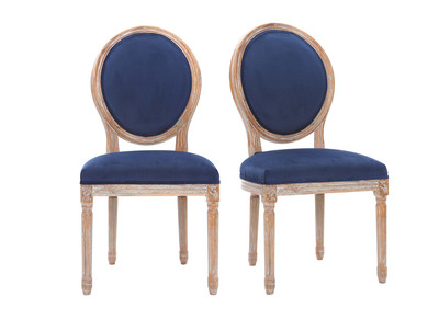 Lot de 2 chaises m&eacute;daillon velours bleu nuit pieds bois clair LEGEND