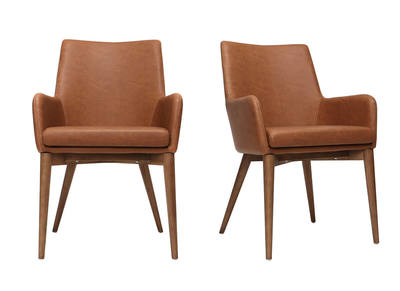 Lot de 2 fauteuils vintage PU marron et bois  SHANA
