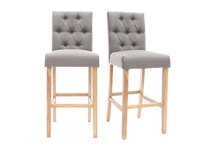 Lot de 2 tabourets/chaises de bar tissu gris clair H75cm RIVOLI