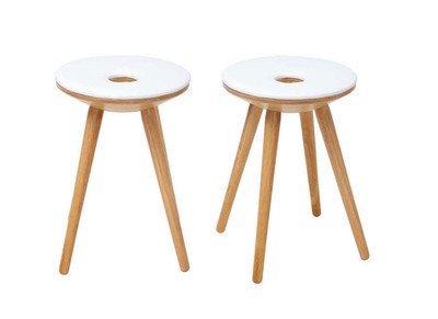 Lot de 2 tabourets d'appoint design bois naturel et blanc NORDECO