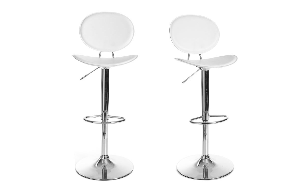 Lot de 2 tabourets de bar / cuisine design blanc OVALY