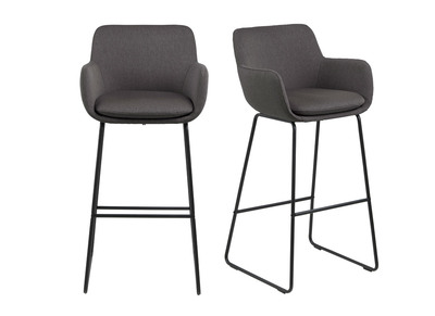 Lot de 2 tabourets de bar tissu gris fonc&eacute; H75cm AMICA