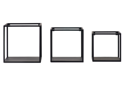 Lot de 3 &eacute;tag&egrave;res murales carr&eacute;es industrielle m&eacute;tal noir KARL