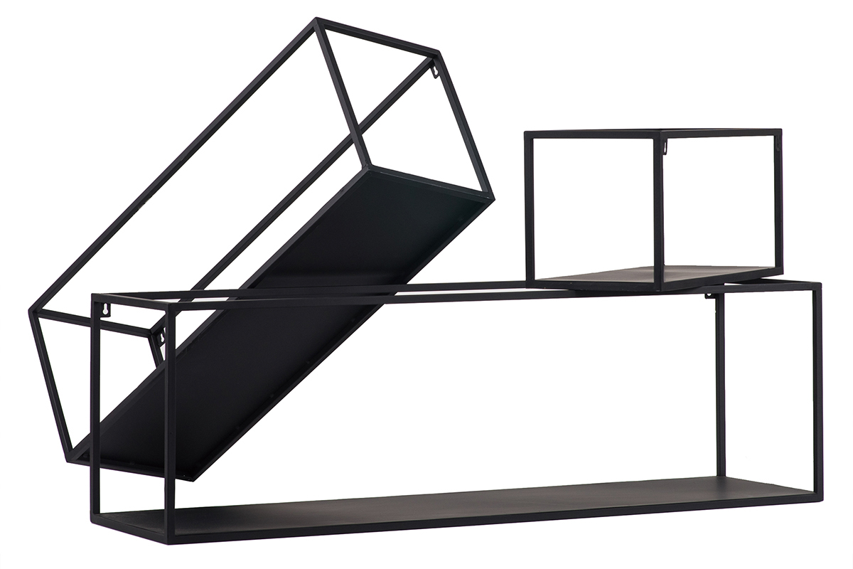 Lot de 3 �tag�res murales rectangle m�tal noir KARL