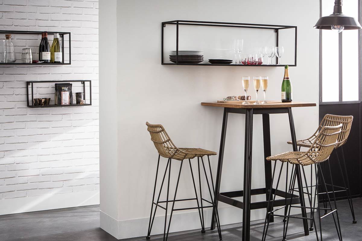 Lot de 3 �tag�res murales rectangle m�tal noir KARL