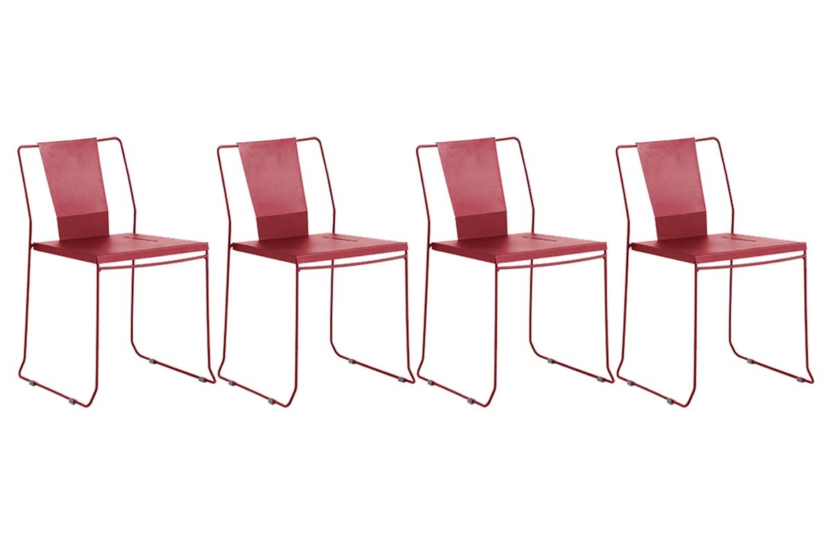 Lot de 4 chaises d'ext�rieur design m�tal rouge TENERIFE