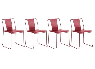 Lot de 4 chaises d'ext&eacute;rieur design m&eacute;tal rouge TENERIFE