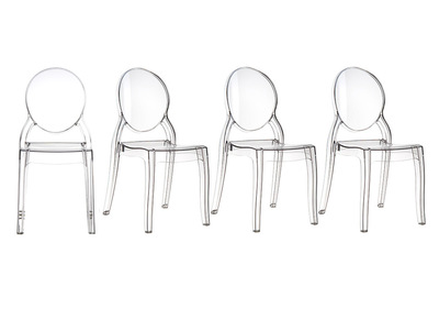 Lot de 4 chaises empilables design m&eacute;daillon transparente int&eacute;rieur / ext&eacute;rieur LOUISON