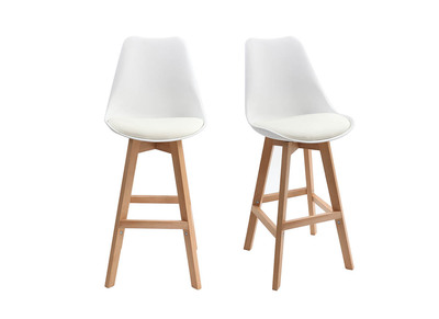 Lot de deux tabourets de bar design blancs et bois 65cm PAULINE