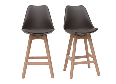 Lot de deux tabourets de bar design chocolat et bois 65cm PAULINE