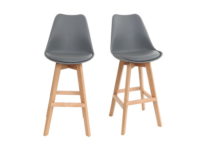 Lot de deux tabourets de bar design gris et bois 75cm PAULINE