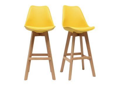 Lot de deux tabourets de bar design jaune et bois 65cm PAULINE