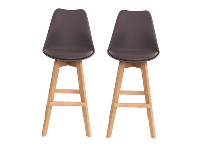 Lot de deux tabourets de bar design marron et bois 75cm PAULINE