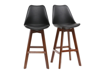 Lot de deux tabourets de bar vintage noir et noyer 65cm PAULINE