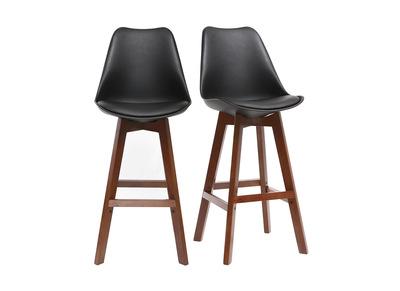 Lot de deux tabourets de bar vintage noir et noyer 75cm PAULINE