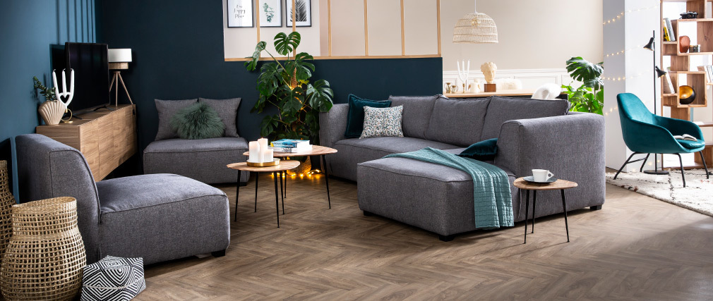 M�ridienne angle droit en tissu beige PLURIEL