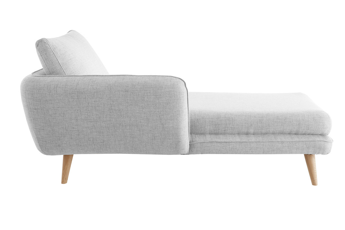 Méridienne angle gauche scandinave en tissu gris clair chiné et bois clair CREEP