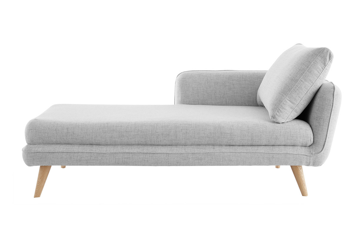 Méridienne angle gauche scandinave en tissu gris clair chiné et bois clair CREEP