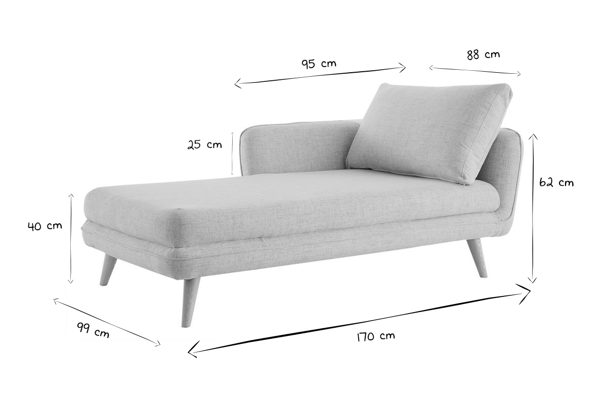 Méridienne angle gauche scandinave en tissu gris clair chiné et bois clair CREEP