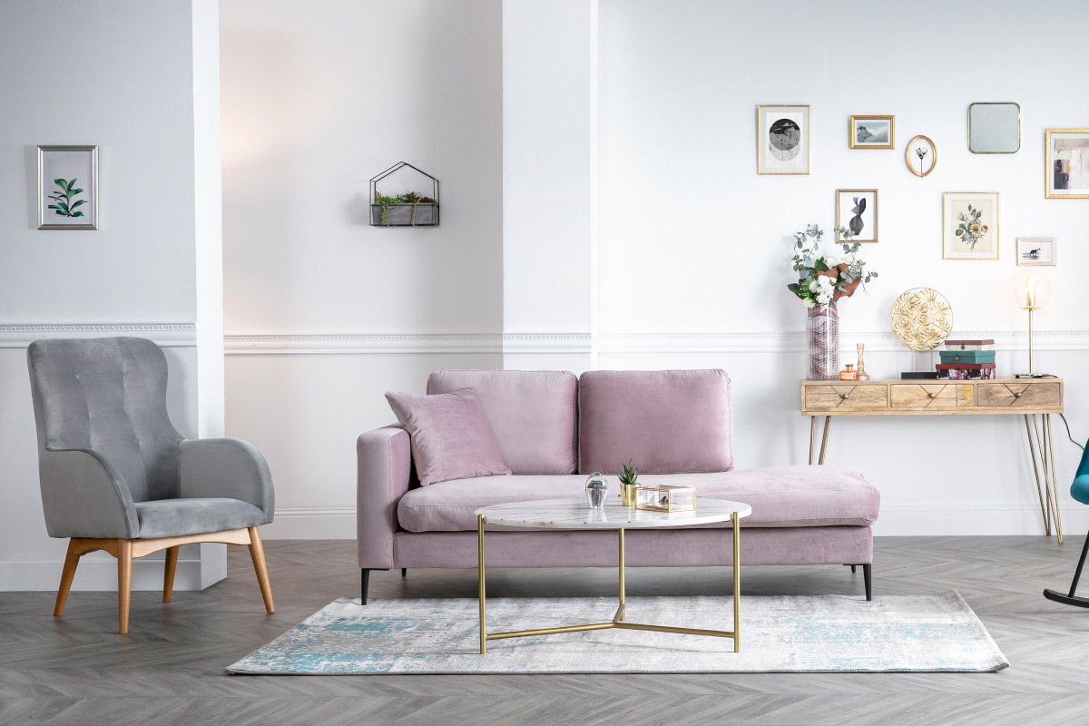 M�ridienne en velours gris clair COZY