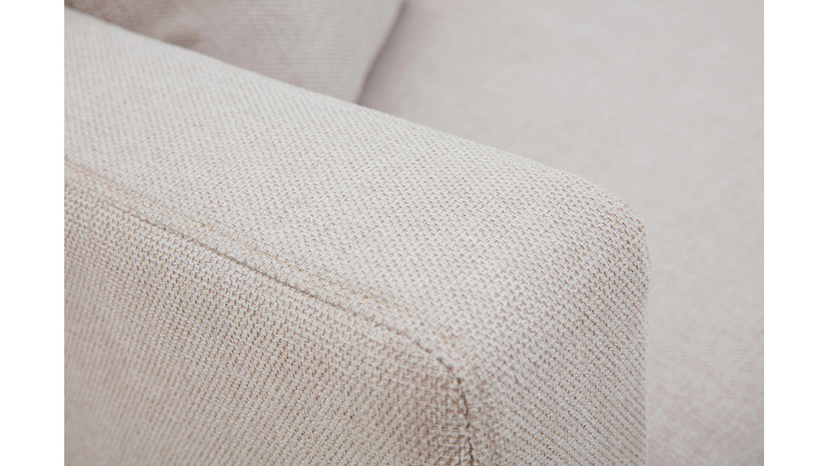 Mridienne scandinave en tissu effet velours textur beige et bois clair BERTILLE