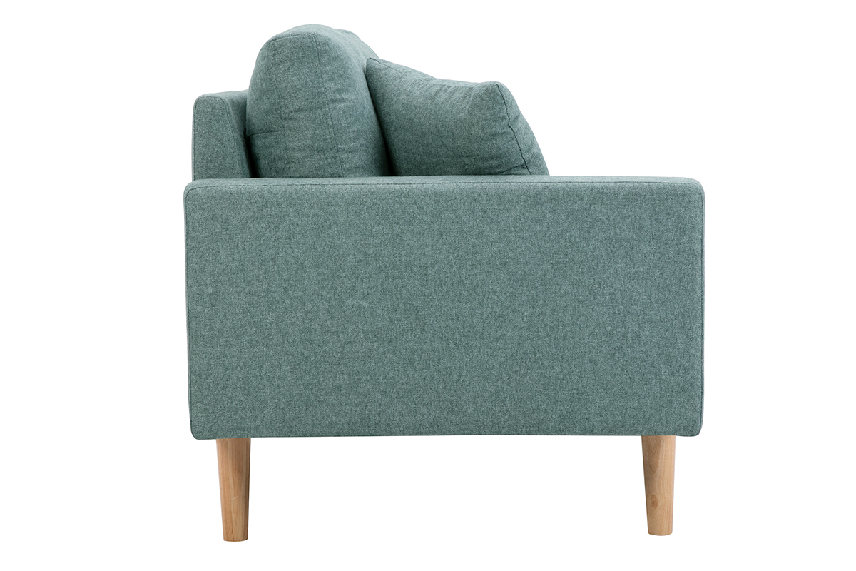 Mridienne scandinave en tissu vert de gris et bois clair massif L190 cm BERTILLE