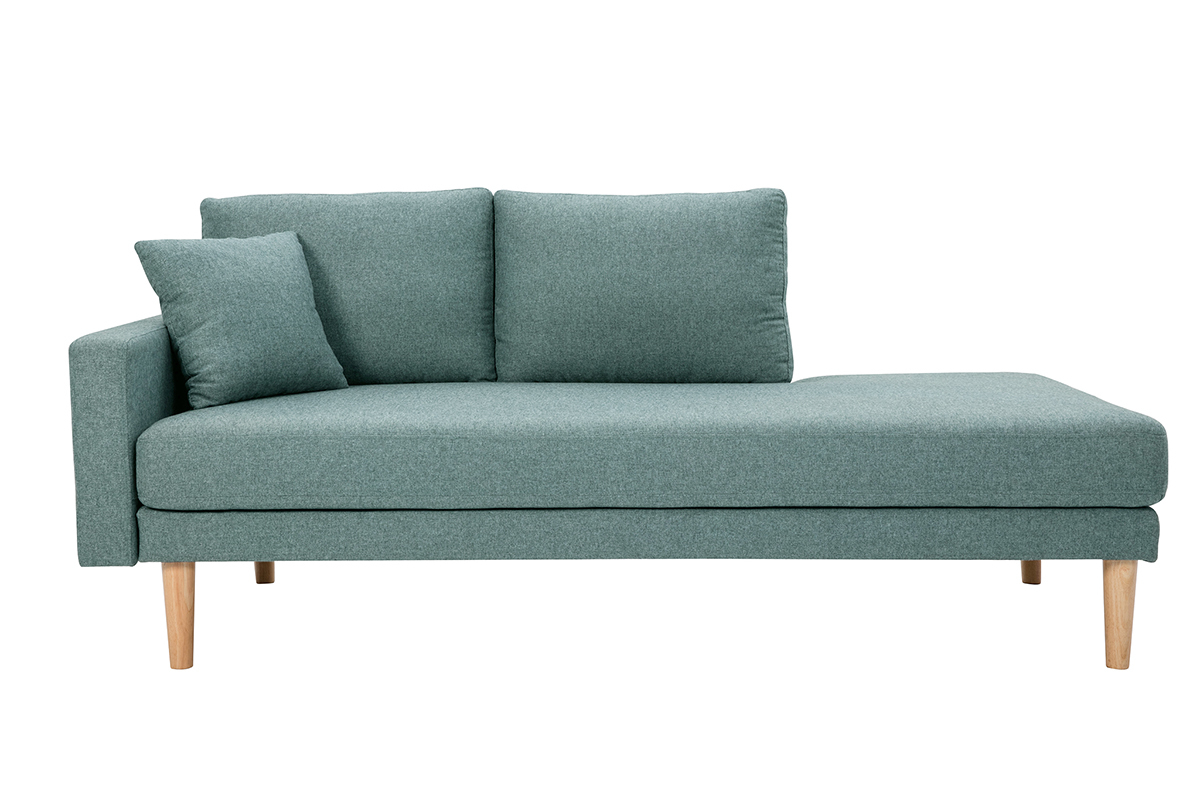 Mridienne scandinave en tissu vert de gris et bois clair massif L190 cm BERTILLE