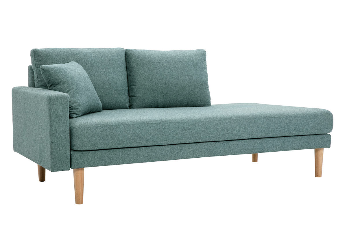 Mridienne scandinave en tissu vert de gris et bois clair massif L190 cm BERTILLE