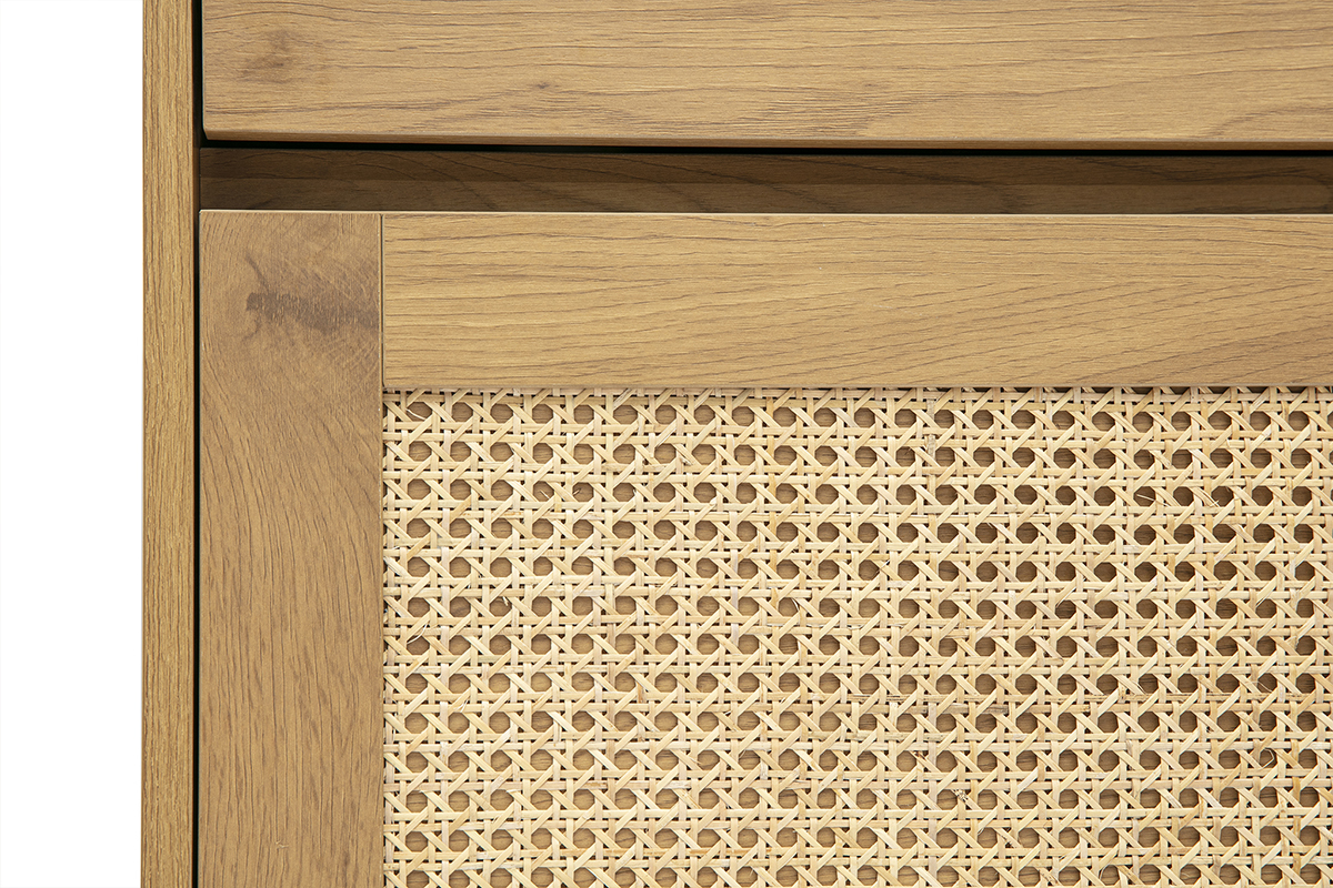 Meuble � chaussures finition bois clair ch�ne et cannage rotin L70 cm ALICANTE