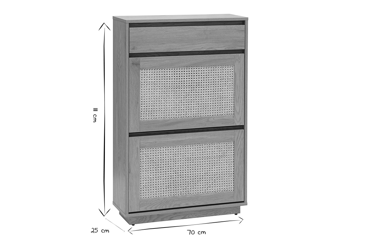 Meuble � chaussures finition bois clair ch�ne et cannage rotin L70 cm ALICANTE