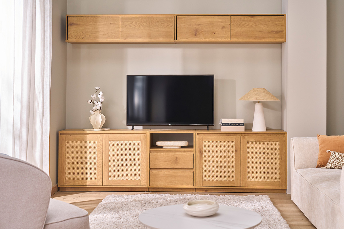 Meuble de rangement avec tiroirs finition bois clair ch�ne L50 cm SEVILLE