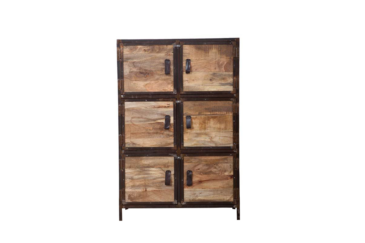 Meuble de rangement industriel en m�tal et bois de manguier INDUSTRIA