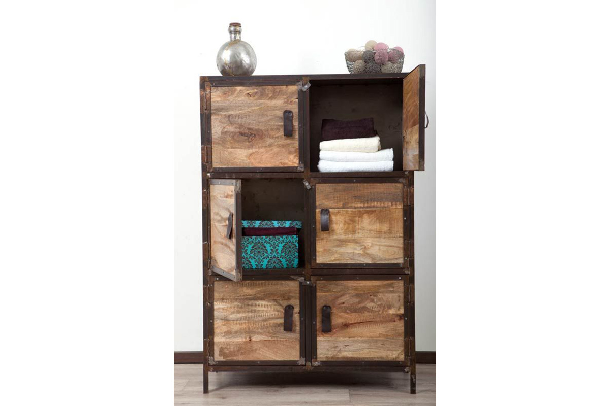 Meuble de rangement industriel en m�tal et bois de manguier INDUSTRIA