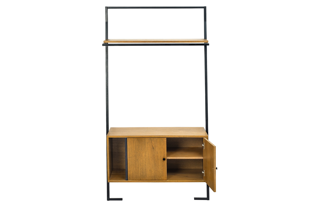 Meuble de rangement vintage bois et mtal noir SERAH