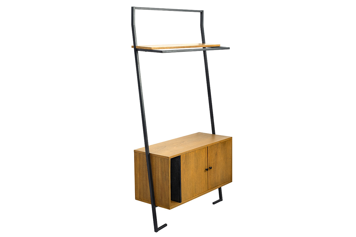 Meuble de rangement vintage bois et mtal noir SERAH