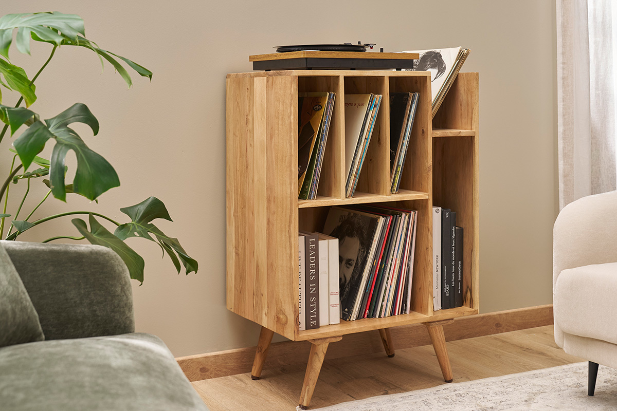 Meuble de rangement vinyles en bois massif L65 cm VIRGILE
