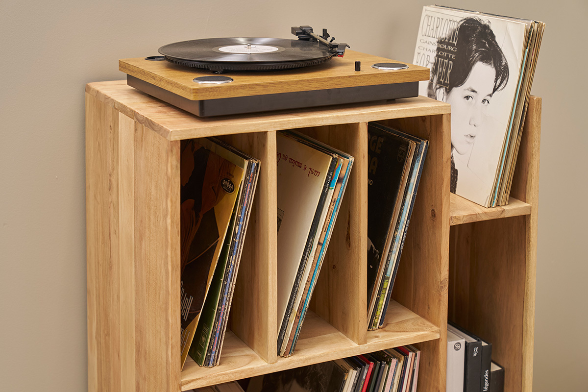 Meuble de rangement vinyles en bois massif L65 cm VIRGILE