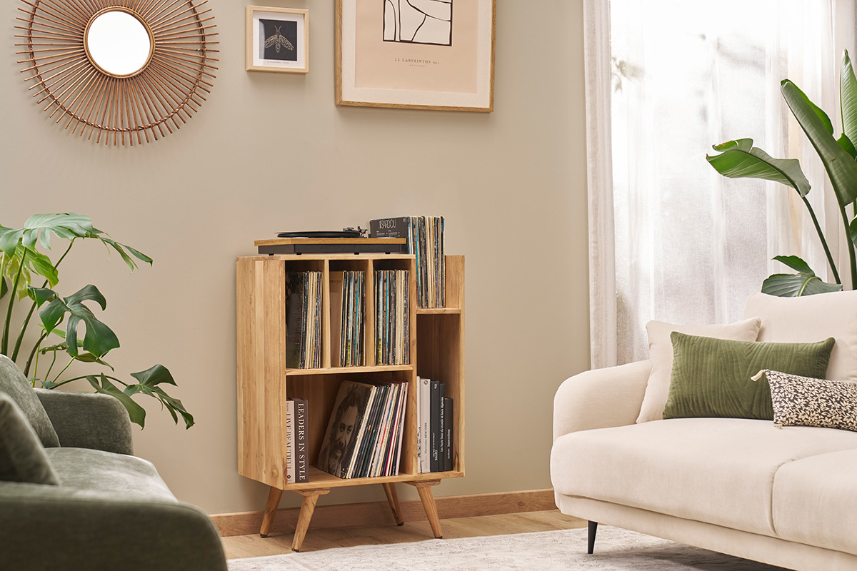 Meuble de rangement vinyles en bois massif L65 cm VIRGILE