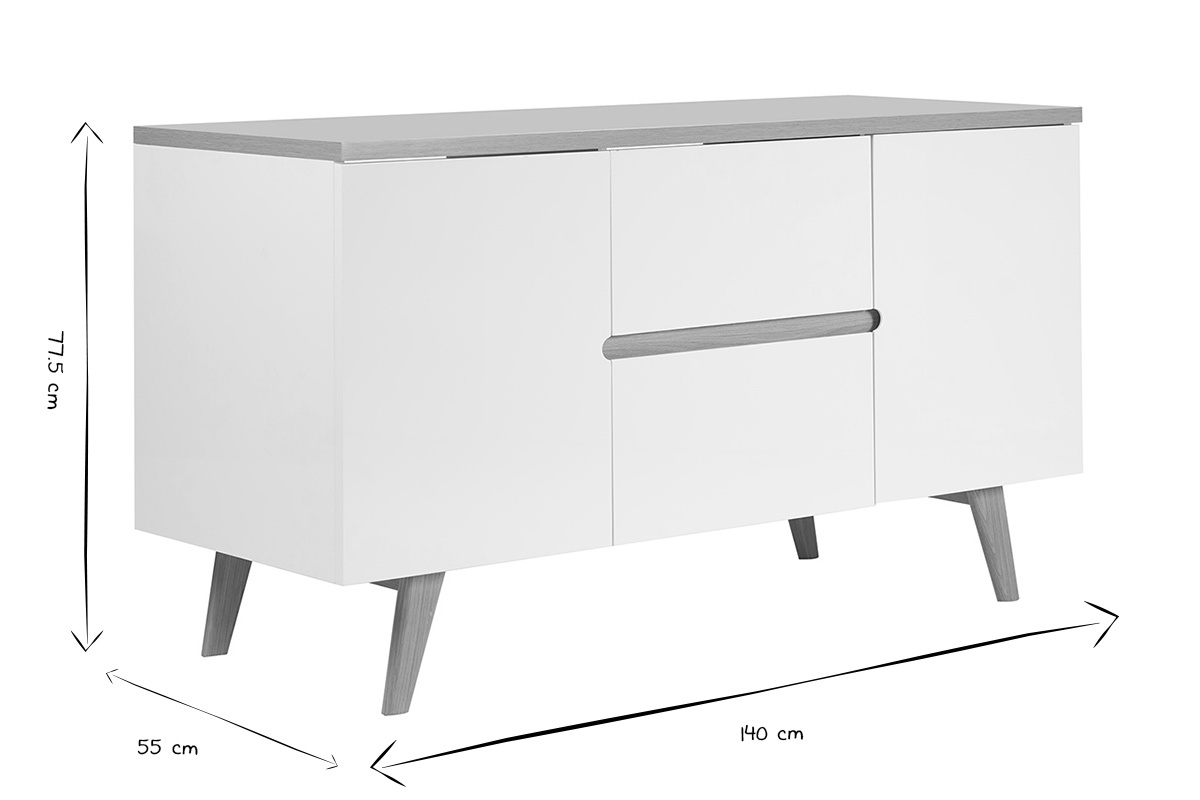 Meuble de salle de bain blanc laqu� brillant et bois clair L140 cm MELKA