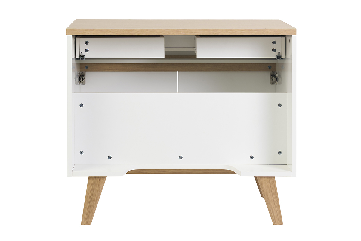 Meuble de salle de bain blanc laqu� brillant et bois clair L90 cm MELKA