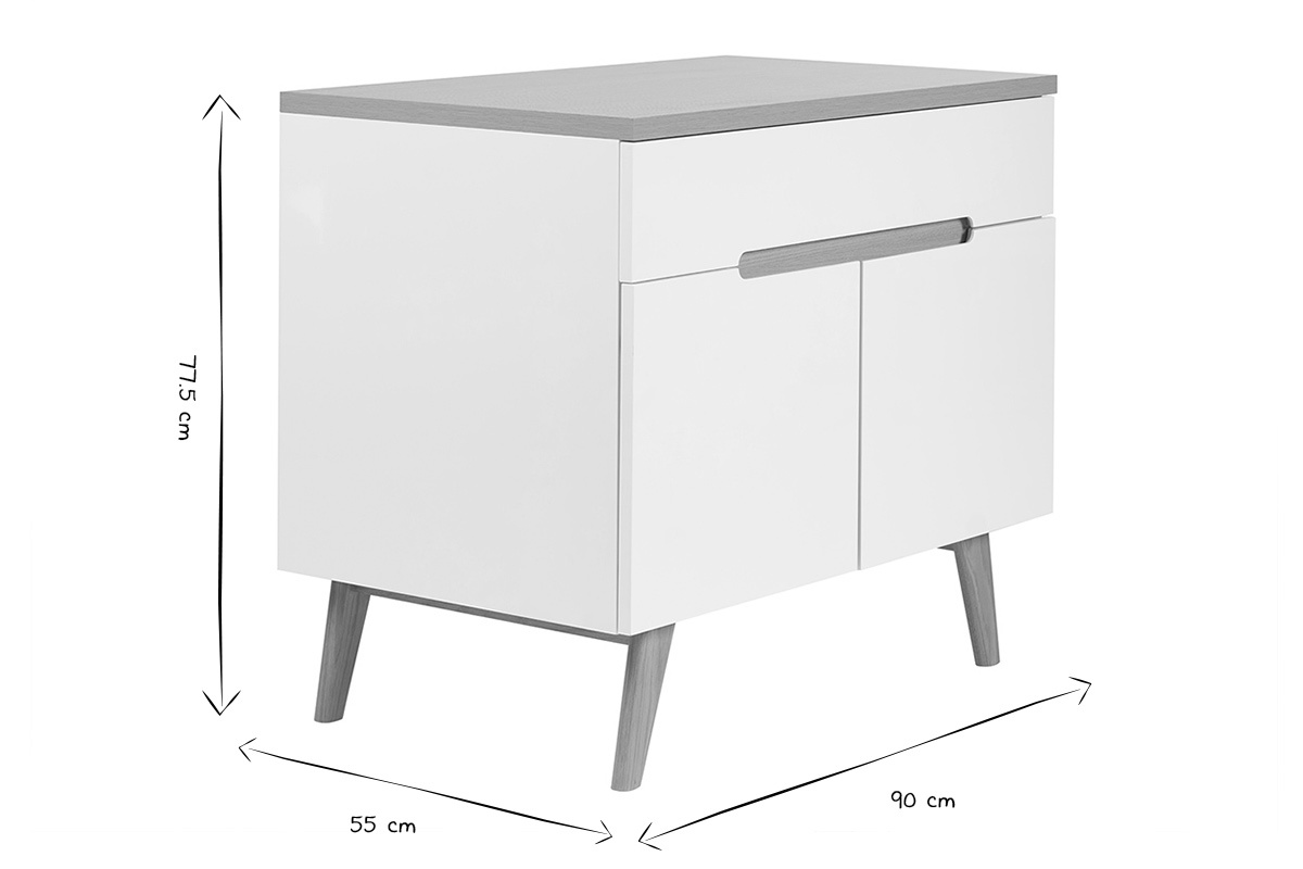 Meuble de salle de bain blanc laqu� brillant et bois clair L90 cm MELKA